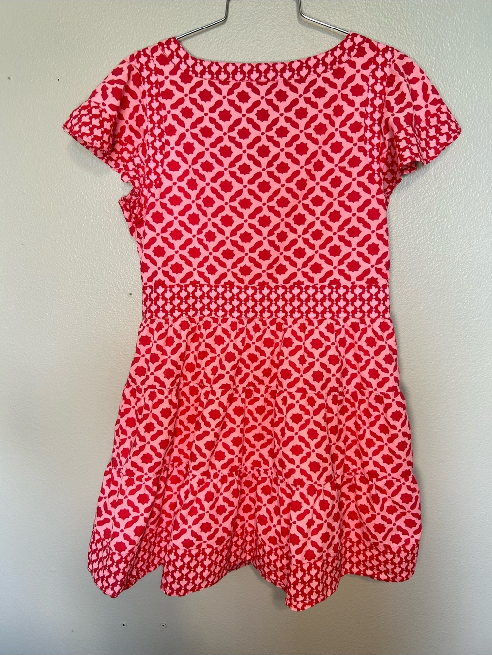 Vineyard Vines Pink & Red Geometric V-Neck Dress Size Small Preppy Vacation - Picture 3 of 10